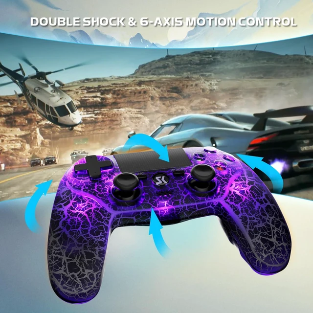 Alt view image 12 of 14 - Wireless Controller for PS4, Controller Compatible with PS4/Pro/Slim,Double Shock 6-Axis Motion Sensor, Sensitive Touch Pad, Built-in Speaker & Stereo Headphone Jack (Black Crack RGB Light)