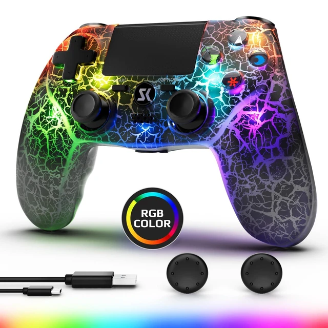 Alt view image 8 of 14 - Wireless Controller for PS4, Controller Compatible with PS4/Pro/Slim,Double Shock 6-Axis Motion Sensor, Sensitive Touch Pad, Built-in Speaker & Stereo Headphone Jack (Black Crack RGB Light)