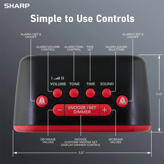 Alt view image 11 of 14 - Super Loud Alarm Clock for Heavy Sleepers, 115dB Extreme Wake-Up Alarm, Dual Alarms, 6 Wake Sounds, Large Red LED Display, Dimmer Control & Battery Backup, Bedroom Clock