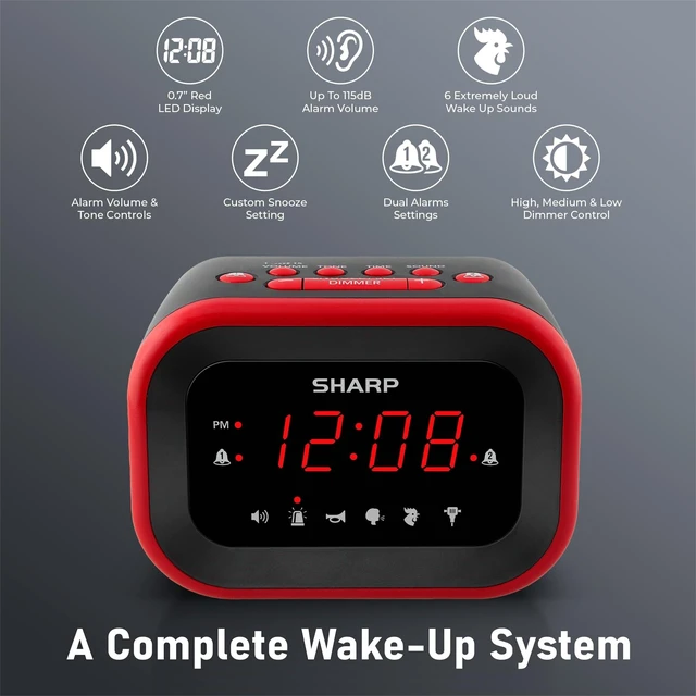 Alt view image 12 of 14 - Super Loud Alarm Clock for Heavy Sleepers, 115dB Extreme Wake-Up Alarm, Dual Alarms, 6 Wake Sounds, Large Red LED Display, Dimmer Control & Battery Backup, Bedroom Clock