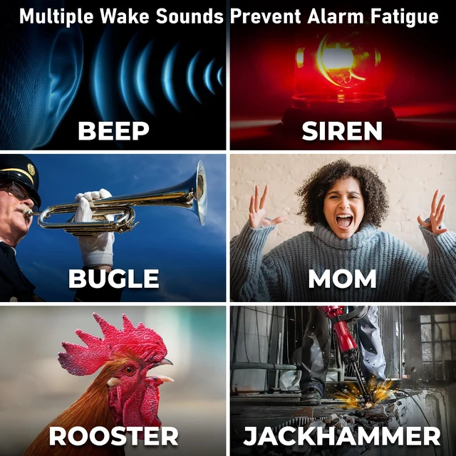 Alt view image 13 of 14 - Super Loud Alarm Clock for Heavy Sleepers, 115dB Extreme Wake-Up Alarm, Dual Alarms, 6 Wake Sounds, Large Red LED Display, Dimmer Control & Battery Backup, Bedroom Clock