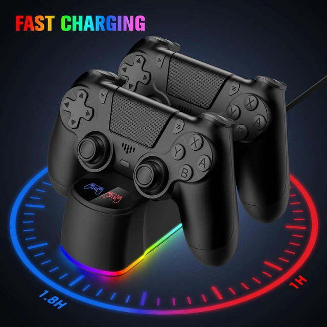 Alt view image 11 of 14 - 2 Pack Controllers with Charging Dock Station for PS4 Controller, Wireless Controller Compatible with PS4/Pro/Slim Consoles, with LED Charging Dock, Black