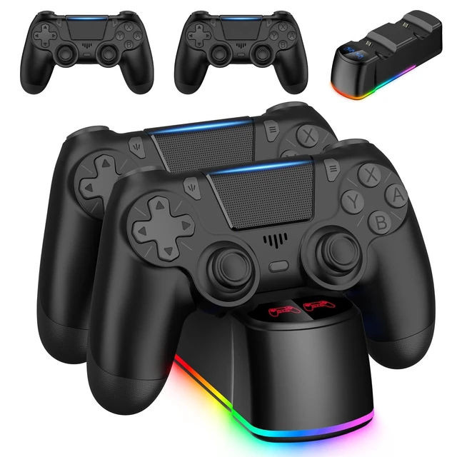 Alt view image 8 of 14 - 2 Pack Controllers with Charging Dock Station for PS4 Controller, Wireless Controller Compatible with PS4/Pro/Slim Consoles, with LED Charging Dock, Black