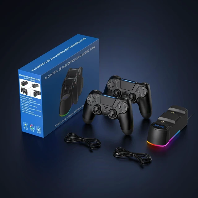 Alt view image 14 of 14 - 2 Pack Controllers with Charging Dock Station for PS4 Controller, Wireless Controller Compatible with PS4/Pro/Slim Consoles, with LED Charging Dock, Black