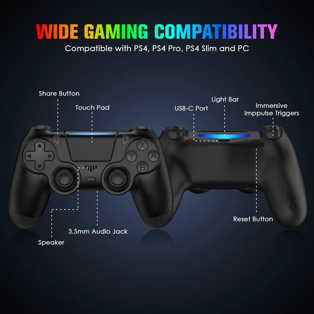 Alt view image 9 of 14 - 2 Pack Controllers with Charging Dock Station for PS4 Controller, Wireless Controller Compatible with PS4/Pro/Slim Consoles, with LED Charging Dock, Black