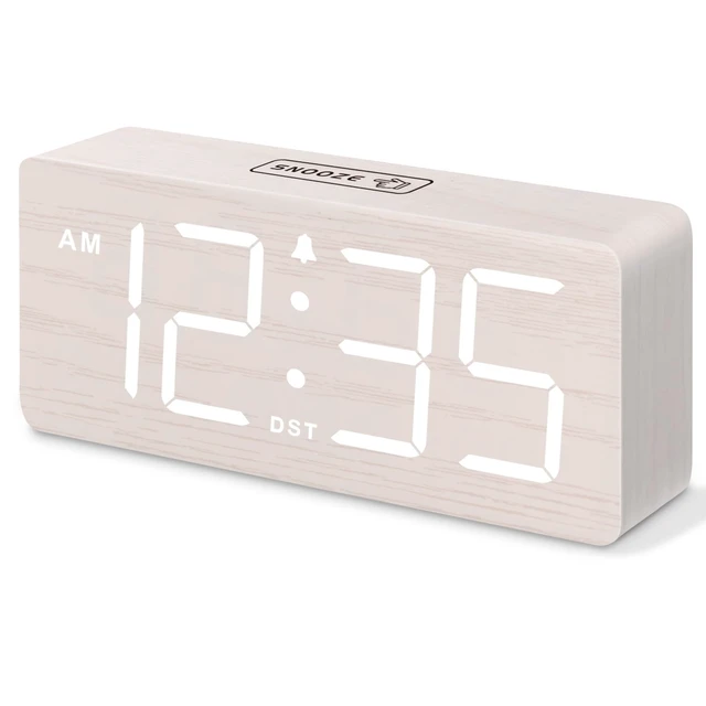 Alt view image 7 of 12 - Digital Alarm Clock for Bedroom - Desk Clock for Living Room with Large Numbers, Dimmer, Loud Alarm for Heavy Sleepers with Volume Control, DST, Office Wood Decor (Plug in Clock)