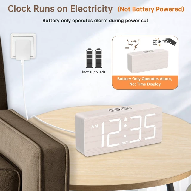 Alt view image 8 of 12 - Digital Alarm Clock for Bedroom - Desk Clock for Living Room with Large Numbers, Dimmer, Loud Alarm for Heavy Sleepers with Volume Control, DST, Office Wood Decor (Plug in Clock)