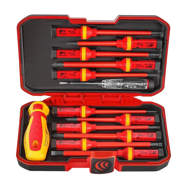 Alt view image 7 of 12 - Insulated Electrician Screwdriver Set - 13pcs Electrical Tools Kit with Magnetic CR-V Steel Tips, Insulated Handle, Phillips, Slotted, Pozi, Torx Screwdrivers, VDE & GS Certified