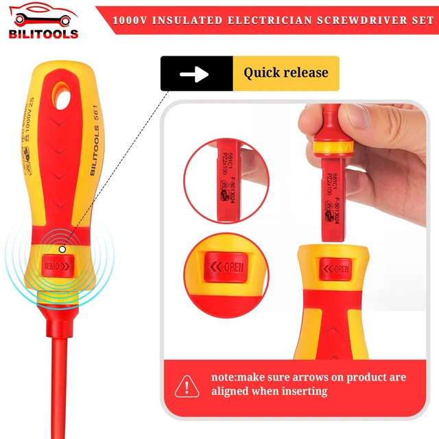 Alt view image 10 of 12 - Insulated Electrician Screwdriver Set - 13pcs Electrical Tools Kit with Magnetic CR-V Steel Tips, Insulated Handle, Phillips, Slotted, Pozi, Torx Screwdrivers, VDE & GS Certified