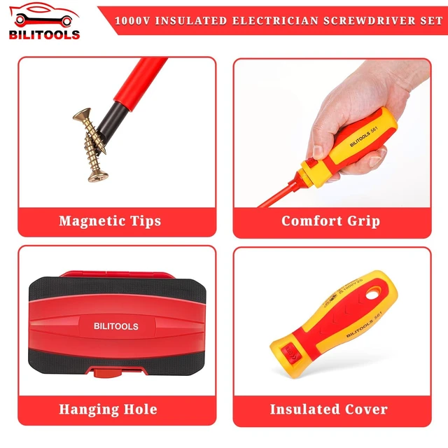 Alt view image 11 of 12 - Insulated Electrician Screwdriver Set - 13pcs Electrical Tools Kit with Magnetic CR-V Steel Tips, Insulated Handle, Phillips, Slotted, Pozi, Torx Screwdrivers, VDE & GS Certified
