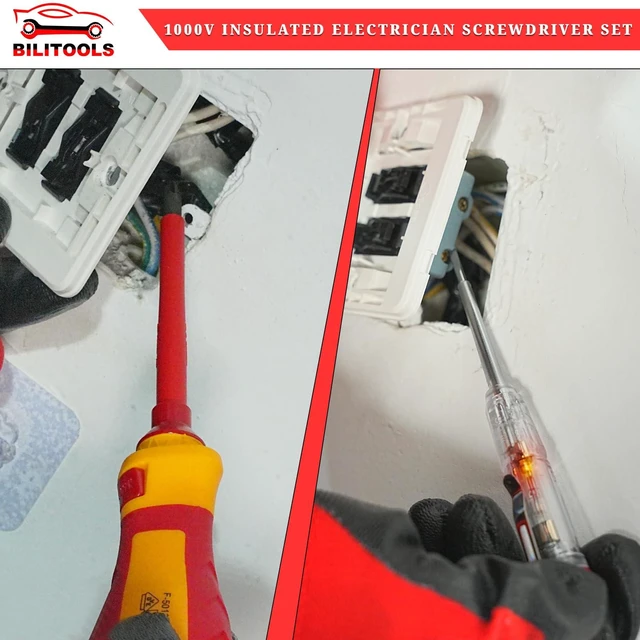Alt view image 12 of 12 - Insulated Electrician Screwdriver Set - 13pcs Electrical Tools Kit with Magnetic CR-V Steel Tips, Insulated Handle, Phillips, Slotted, Pozi, Torx Screwdrivers, VDE & GS Certified