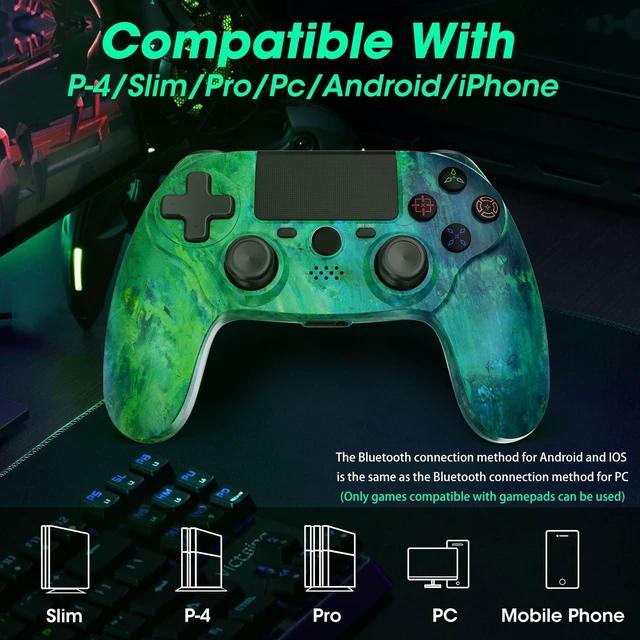 Alt view image 12 of 14 - Wireless Controller for PS4,compatible with ps4/slim/pro and windows pc 6-Axis Gyro/Multi Touch Pad/3.5mm Audio Jack/800mAh Battery and Speaker (Aurora Green)