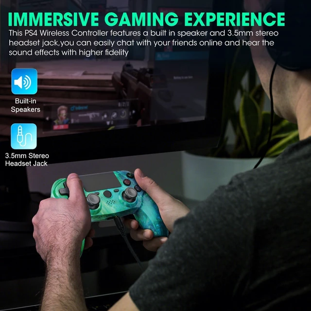 Alt view image 14 of 14 - Wireless Controller for PS4,compatible with ps4/slim/pro and windows pc 6-Axis Gyro/Multi Touch Pad/3.5mm Audio Jack/800mAh Battery and Speaker (Aurora Green)