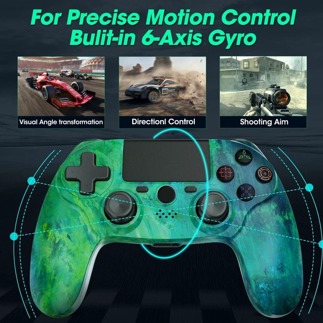Alt view image 11 of 14 - Wireless Controller for PS4,compatible with ps4/slim/pro and windows pc 6-Axis Gyro/Multi Touch Pad/3.5mm Audio Jack/800mAh Battery and Speaker (Aurora Green)