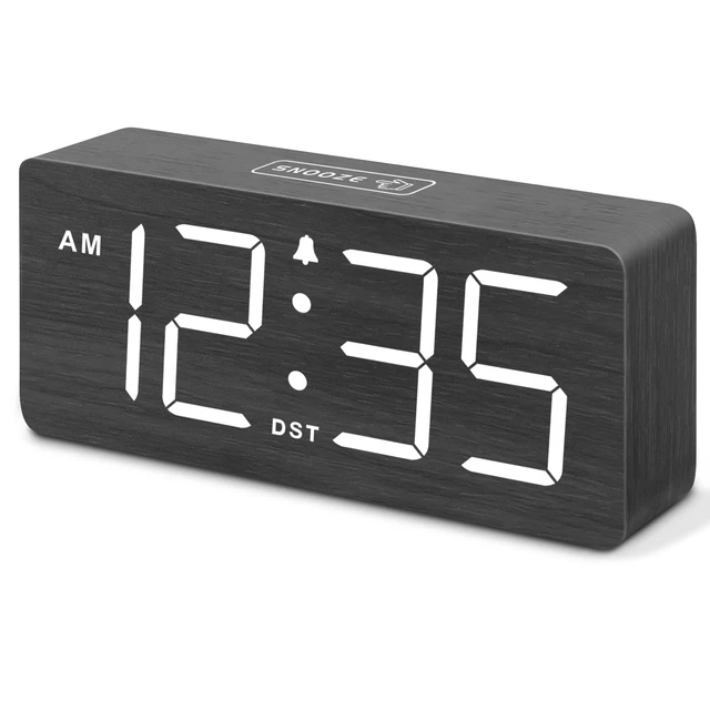 Alt view image 8 of 14 - Wooden Digital Alarm Clock for Bedroom - Loud Alarm Clock for Heavy Sleepers with Volume Control, Desk Clocks for Living Room with Large Numbers, Dimmer, DST, Wood Decor (Plug in Clock)