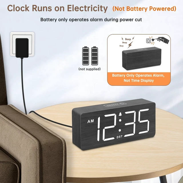 Alt view image 9 of 14 - Wooden Digital Alarm Clock for Bedroom - Loud Alarm Clock for Heavy Sleepers with Volume Control, Desk Clocks for Living Room with Large Numbers, Dimmer, DST, Wood Decor (Plug in Clock)