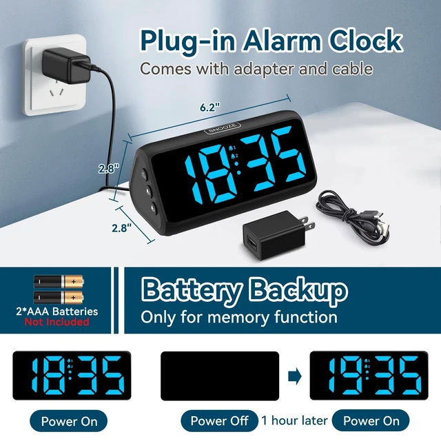 Alt view image 9 of 12 - Digital Alarm Clocks for Bedrooms, Loud Alarm Clock with Dual Alarms, Bold Digits, 5 Dimmers, 4 Volumes, Snooze, Bedside Clock for Deep Sleepers Kids Teens Seniors, Plug in Clock, Easy to Set