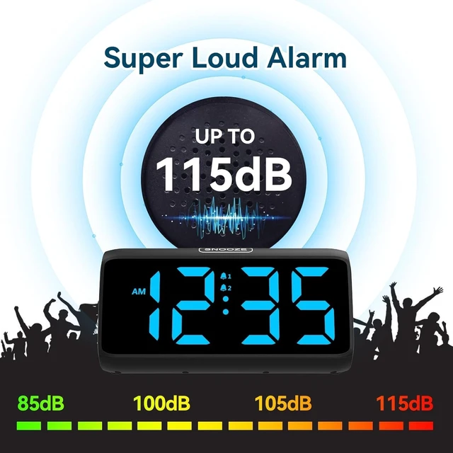 Alt view image 8 of 12 - Digital Alarm Clocks for Bedrooms, Loud Alarm Clock with Dual Alarms, Bold Digits, 5 Dimmers, 4 Volumes, Snooze, Bedside Clock for Deep Sleepers Kids Teens Seniors, Plug in Clock, Easy to Set