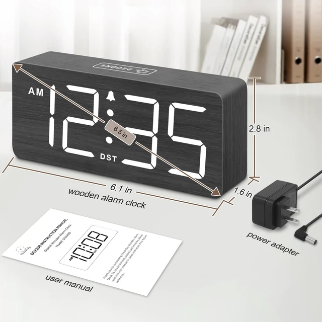 Alt view image 13 of 14 - Wooden Digital Alarm Clock for Bedroom - Loud Alarm Clock for Heavy Sleepers with Volume Control, Desk Clocks for Living Room with Large Numbers, Dimmer, DST, Wood Decor (Plug in Clock)