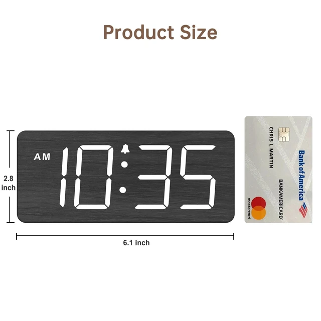 Alt view image 14 of 14 - Wooden Digital Alarm Clock for Bedroom - Loud Alarm Clock for Heavy Sleepers with Volume Control, Desk Clocks for Living Room with Large Numbers, Dimmer, DST, Wood Decor (Plug in Clock)