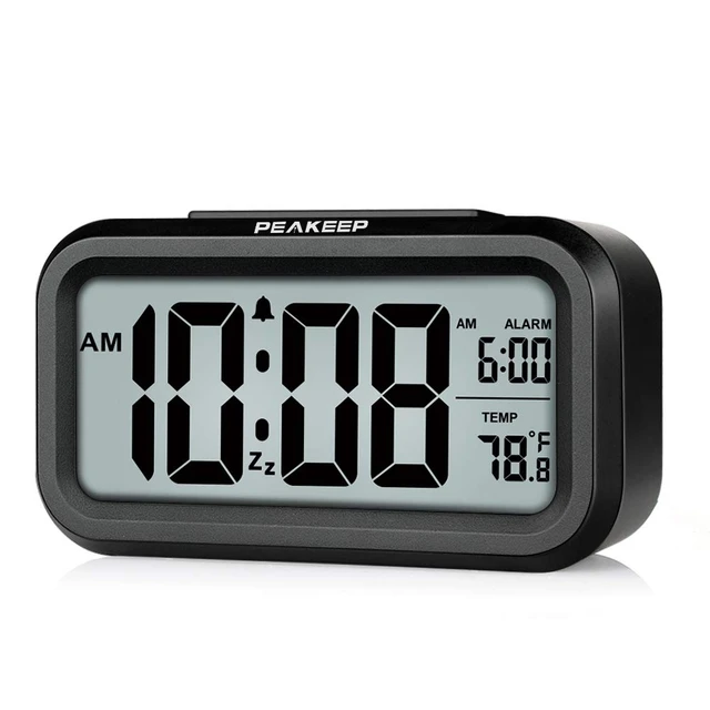 Alt view image 8 of 14 - Night Light Digital Alarm Clock Battery Operated with Indoor Temperature, Desk Small Clock (Black)