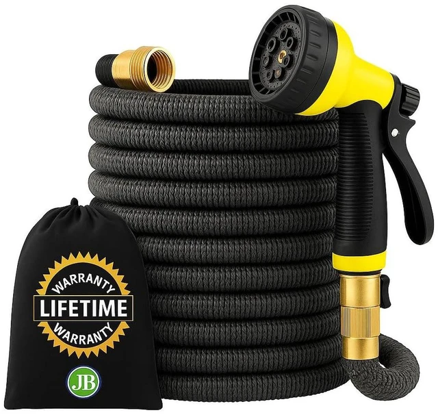 Alt view image 10 of 14 - 100ft Expandable Garden Hose Ultra-Strong 3750D, 4-Layer Latex Core, Brass 3/4" Connectors, 10-Pattern Nozzle & Storage Bag Lightweight, Kink-Reducing, Leak-Resistant