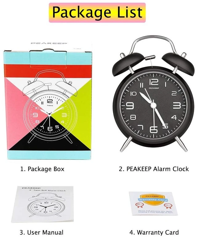 Alt view image 14 of 14 - 4 Inches Twin Bell Loud Alarm Clock for Heavy Sleepers, Backlight, Battery Operated Old Fashioned Alarm Clock for Bedrooms (3D-Dial, Black)