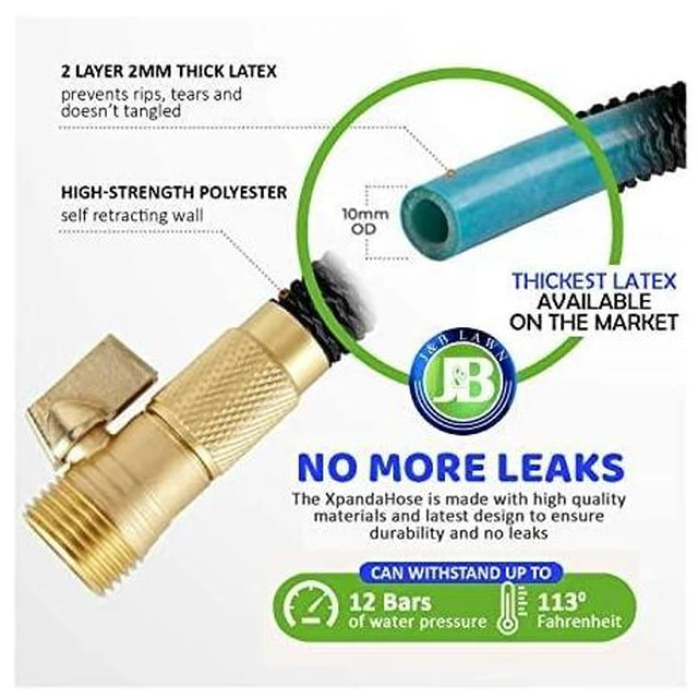 Alt view image 14 of 14 - 100ft Expandable Garden Hose Ultra-Strong 3750D, 4-Layer Latex Core, Brass 3/4" Connectors, 10-Pattern Nozzle & Storage Bag Lightweight, Kink-Reducing, Leak-Resistant