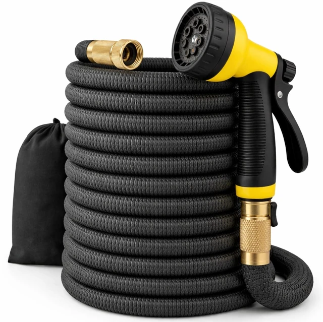 Alt view image 8 of 14 - 100ft Expandable Garden Hose Ultra-Strong 3750D, 4-Layer Latex Core, Brass 3/4" Connectors, 10-Pattern Nozzle & Storage Bag Lightweight, Kink-Reducing, Leak-Resistant