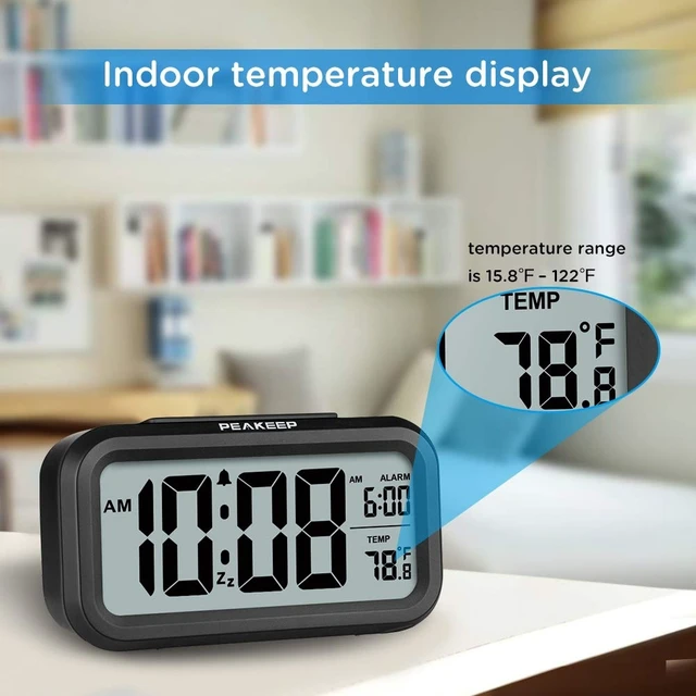 Alt view image 11 of 14 - Night Light Digital Alarm Clock Battery Operated with Indoor Temperature, Desk Small Clock (Black)
