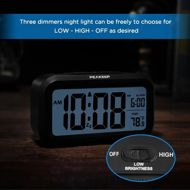 Alt view image 13 of 14 - Night Light Digital Alarm Clock Battery Operated with Indoor Temperature, Desk Small Clock (Black)