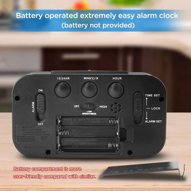 Alt view image 14 of 14 - Night Light Digital Alarm Clock Battery Operated with Indoor Temperature, Desk Small Clock (Black)