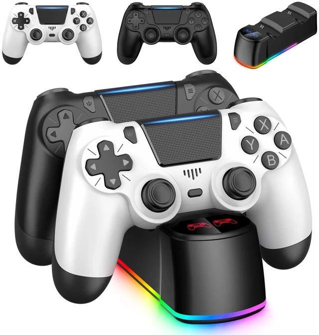 Alt view image 8 of 14 - 2 Pack Controllers with Charging Dock Station for PS4 Controller, Wireless Controller Compatible with PS4/Pro/Slim Consoles, with LED Charging Dock, Black & White