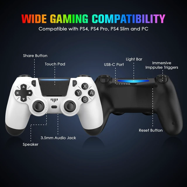 Alt view image 9 of 14 - 2 Pack Controllers with Charging Dock Station for PS4 Controller, Wireless Controller Compatible with PS4/Pro/Slim Consoles, with LED Charging Dock, Black & White