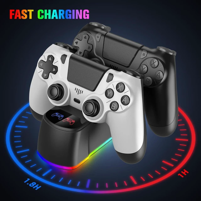 Alt view image 11 of 14 - 2 Pack Controllers with Charging Dock Station for PS4 Controller, Wireless Controller Compatible with PS4/Pro/Slim Consoles, with LED Charging Dock, Black & White