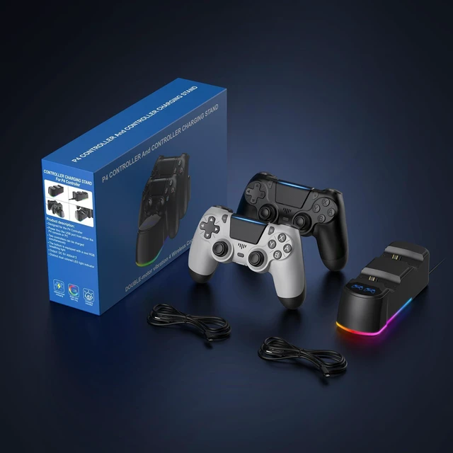 Alt view image 14 of 14 - 2 Pack Controllers with Charging Dock Station for PS4 Controller, Wireless Controller Compatible with PS4/Pro/Slim Consoles, with LED Charging Dock, Black & White