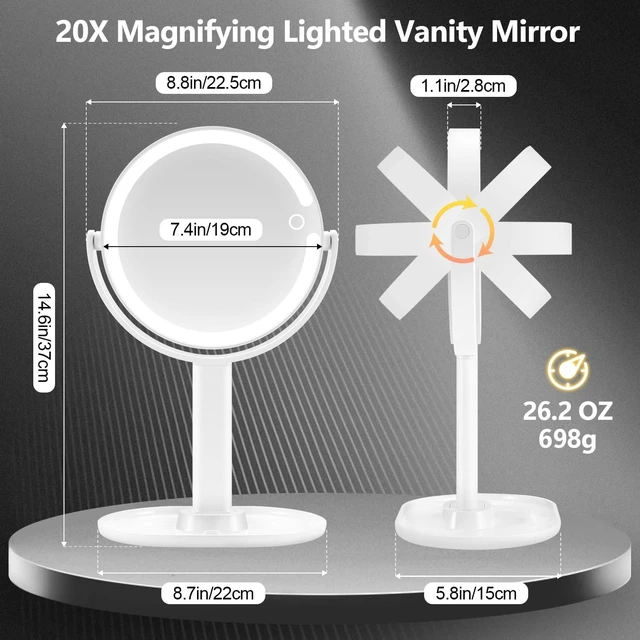 Alt view image 13 of 14 - Makeup Mirror with Lights,20X Magnifying Mirror with Light and Touch Switch,Vanity Mirror with 3 Color Light and 80 LEDs,2-Sided Lighted Magnified Mirror 8.8 Inches