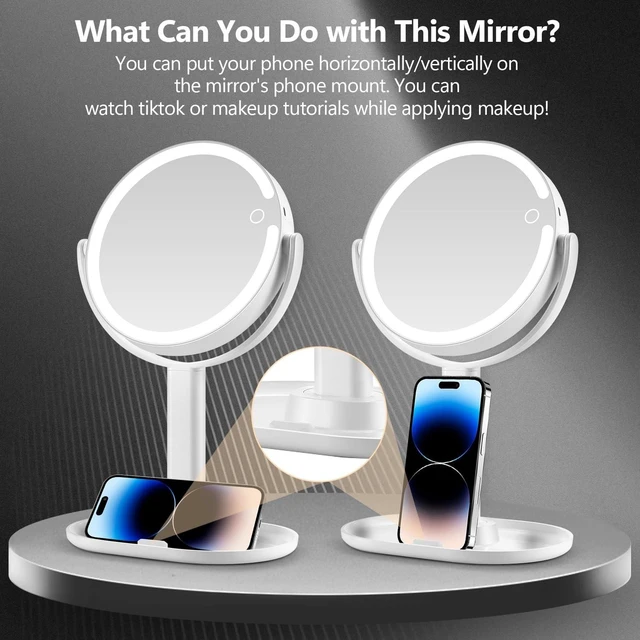 Alt view image 14 of 14 - Makeup Mirror with Lights,20X Magnifying Mirror with Light and Touch Switch,Vanity Mirror with 3 Color Light and 80 LEDs,2-Sided Lighted Magnified Mirror 8.8 Inches