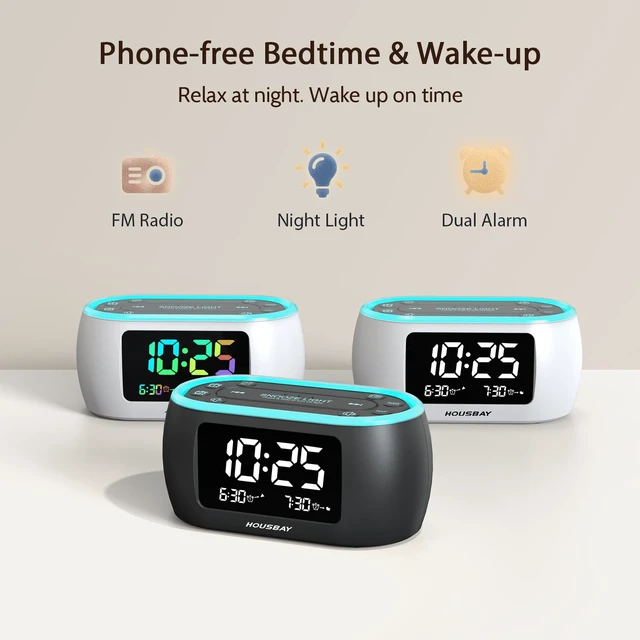 Alt view image 9 of 14 - Digital Alarm Clock Radio for Bedrooms, Phone-Free Wake-up with Dual Alarm, Night Light, Small Radio Clock for Bedside