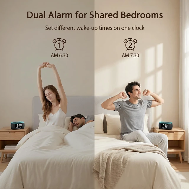 Alt view image 10 of 14 - Digital Alarm Clock Radio for Bedrooms, Phone-Free Wake-up with Dual Alarm, Night Light, Small Radio Clock for Bedside