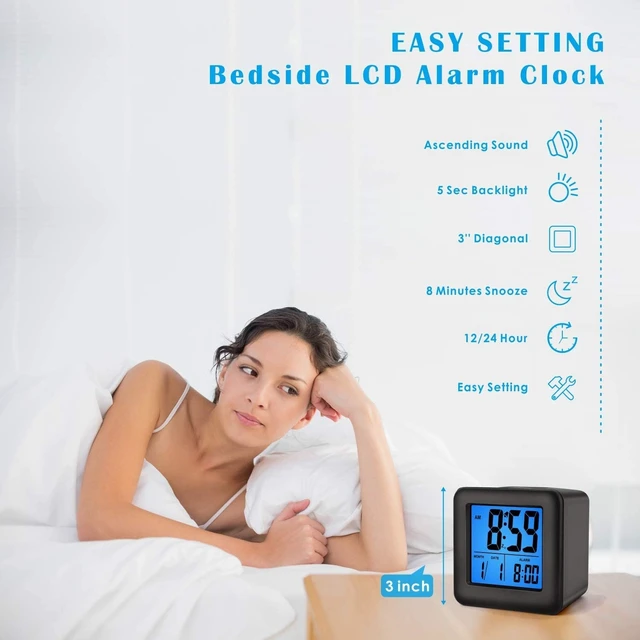 Alt view image 9 of 14 - Digital Alarm Clock Kids Alarm Clock with Snooze and Nightlight - Easy Setting Silicone Clock Display Time, Date - Loud Alarm Clock for Bedroom - Battery Powered (Black)