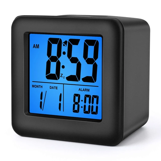 Alt view image 8 of 14 - Digital Alarm Clock Kids Alarm Clock with Snooze and Nightlight - Easy Setting Silicone Clock Display Time, Date - Loud Alarm Clock for Bedroom - Battery Powered (Black)