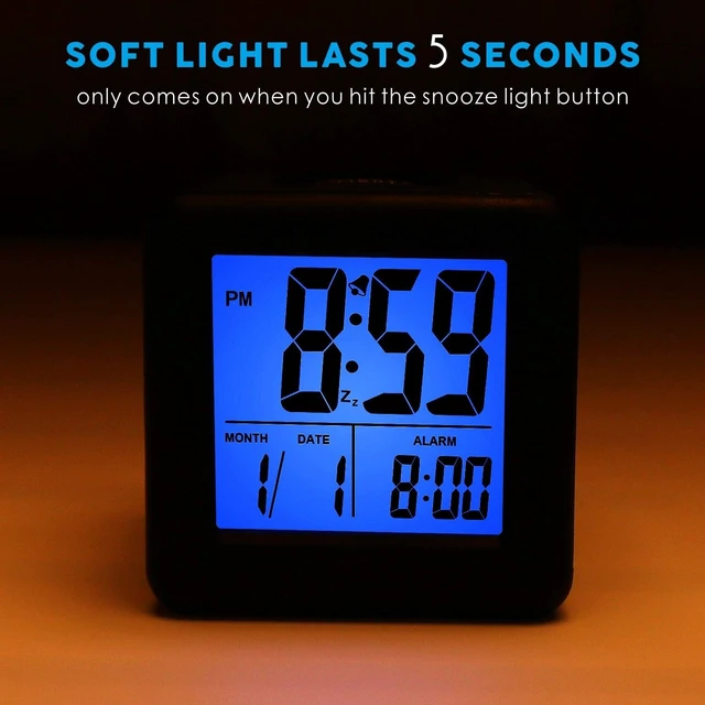 Alt view image 10 of 14 - Digital Alarm Clock Kids Alarm Clock with Snooze and Nightlight - Easy Setting Silicone Clock Display Time, Date - Loud Alarm Clock for Bedroom - Battery Powered (Black)