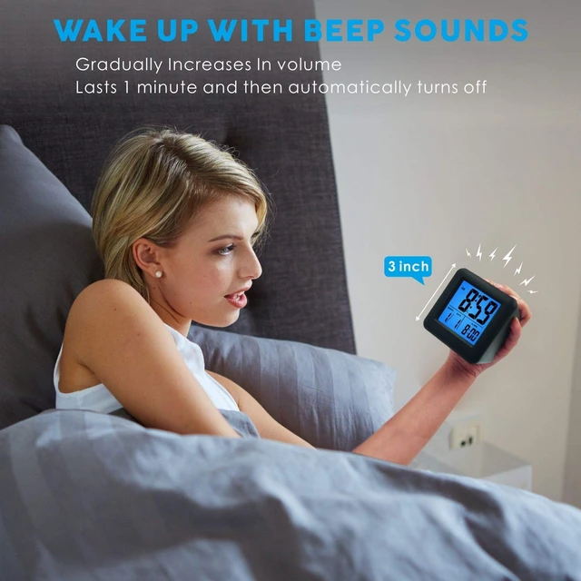 Alt view image 11 of 14 - Digital Alarm Clock Kids Alarm Clock with Snooze and Nightlight - Easy Setting Silicone Clock Display Time, Date - Loud Alarm Clock for Bedroom - Battery Powered (Black)