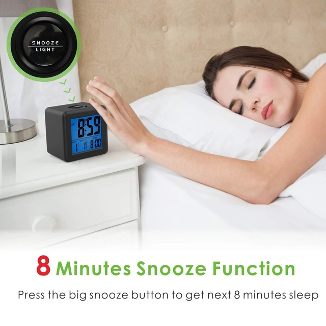 Alt view image 12 of 14 - Digital Alarm Clock Kids Alarm Clock with Snooze and Nightlight - Easy Setting Silicone Clock Display Time, Date - Loud Alarm Clock for Bedroom - Battery Powered (Black)