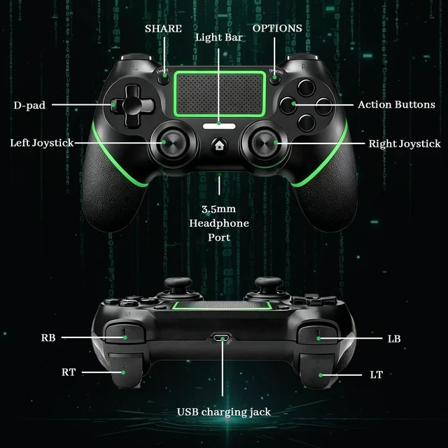 Alt view image 11 of 14 - Wireless Controller for Ps4 Controller Compatible with PS4/Slim/Pro/Windows PC,with Touchpad/Vibration/Built-in Speaker&3.5mm Headphone Jack/Six-axis Motion Control/USB-C Charging Cable,Black Green