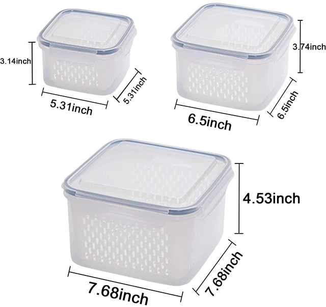 Alt view image 10 of 12 - 3Pack Fridge Food Storage Container Set with Lids with Strainer, Fruit Vegetable Storage Containers Keep Fruits, Vegetables, Berry, Meat Fresh longer, BPA-Free Plastic Produce Keepers