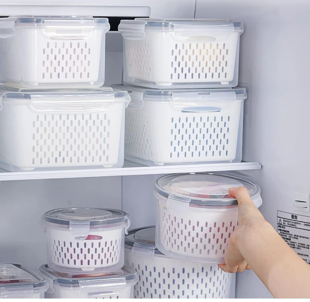 Alt view image 9 of 12 - 3Pack Fridge Food Storage Container Set with Lids with Strainer, Fruit Vegetable Storage Containers Keep Fruits, Vegetables, Berry, Meat Fresh longer, BPA-Free Plastic Produce Keepers