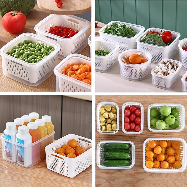 Alt view image 12 of 12 - 3Pack Fridge Food Storage Container Set with Lids with Strainer, Fruit Vegetable Storage Containers Keep Fruits, Vegetables, Berry, Meat Fresh longer, BPA-Free Plastic Produce Keepers