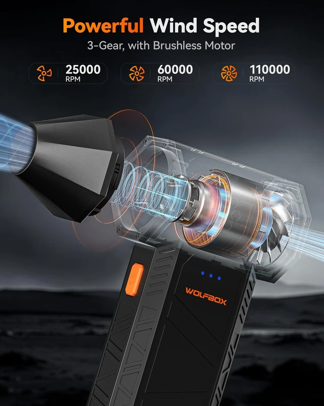 Alt view image 9 of 14 - MegaFlow 50 Compressed Air Duster-110000RPM Super Power Electric Air Duster, 3-Gear Adjustable Mini Blower with Fast Charging, Dust Blower for Computer, Keyboard, House, Outdoor and Car
